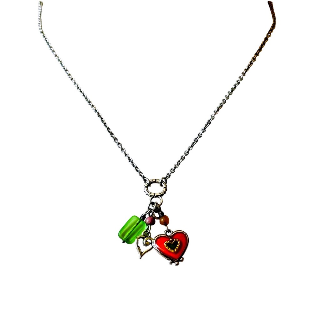Brighton Portobello Necklace Heart Glass Charm Dangle Silver Plated Rolo Chain